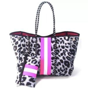 Grey Cheetah Tote Bag with pink stripes  ** Price NOT Negotiable**